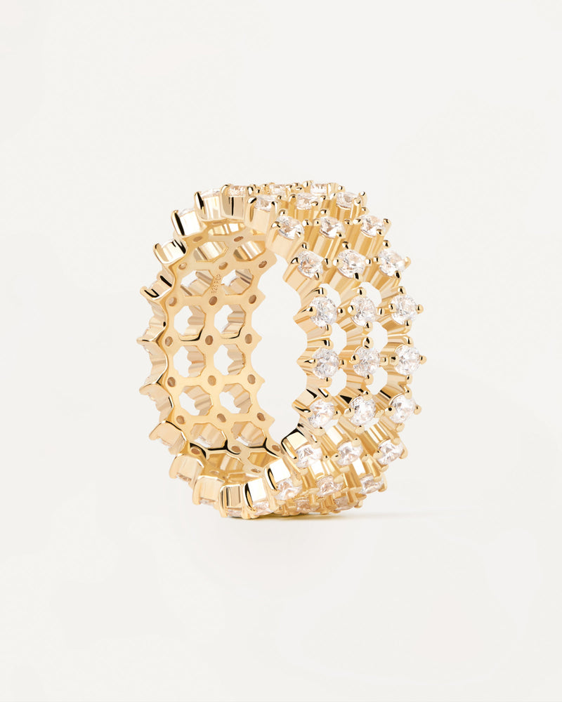 Triple eternity statement ring in gold-plated silver with white zirconia