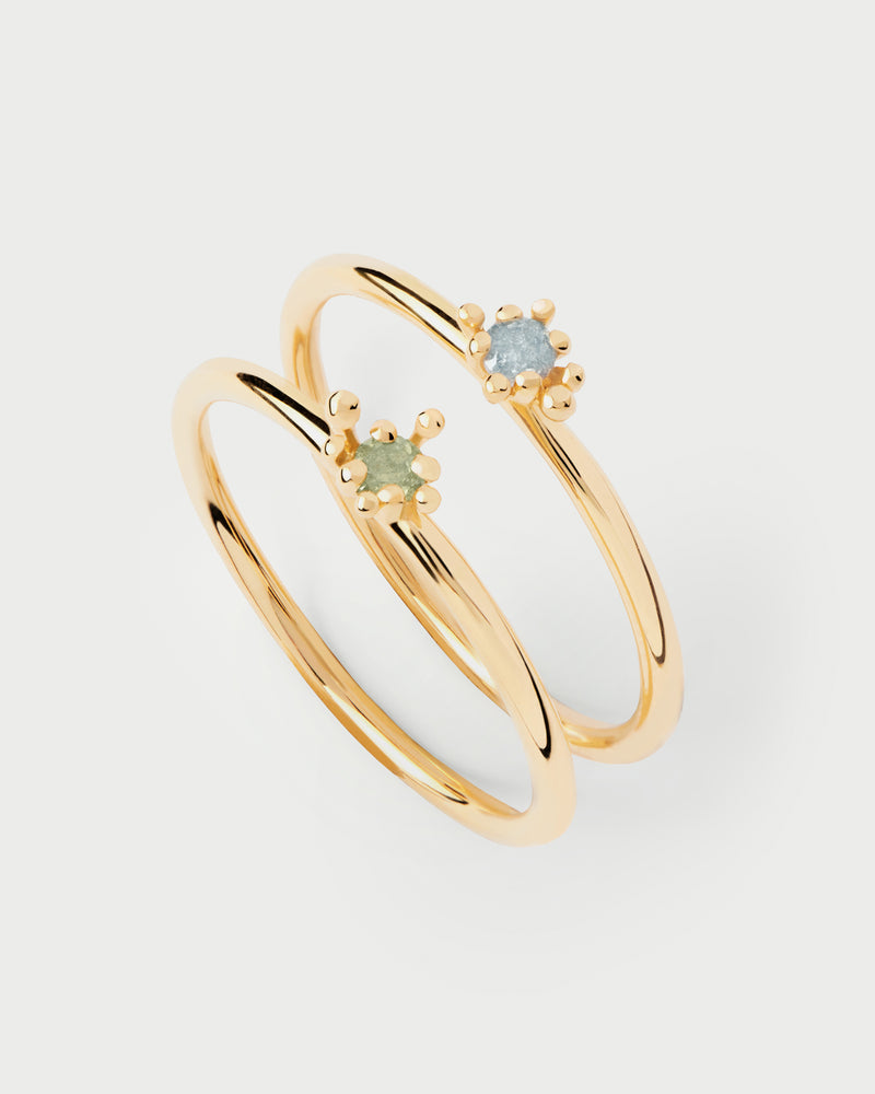 Set of two rings embellished with grey and green zirconia with a multi-prong setting