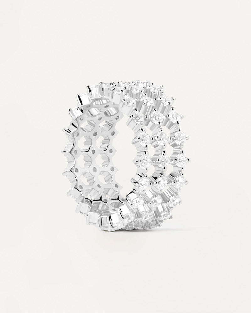 Triple eternity statement ring in 925 silver with white zirconia