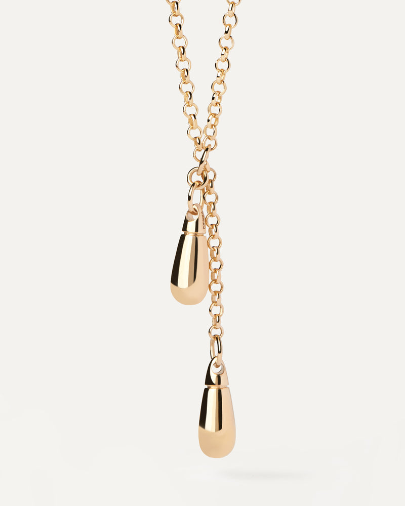 Sliding Y chain necklace with two drop pendants