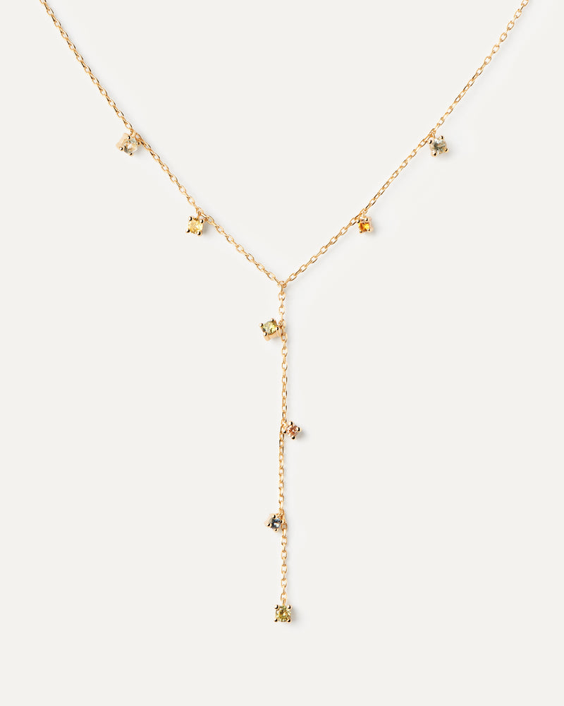 Gold-plated Y chain necklace with eight multistone pendants