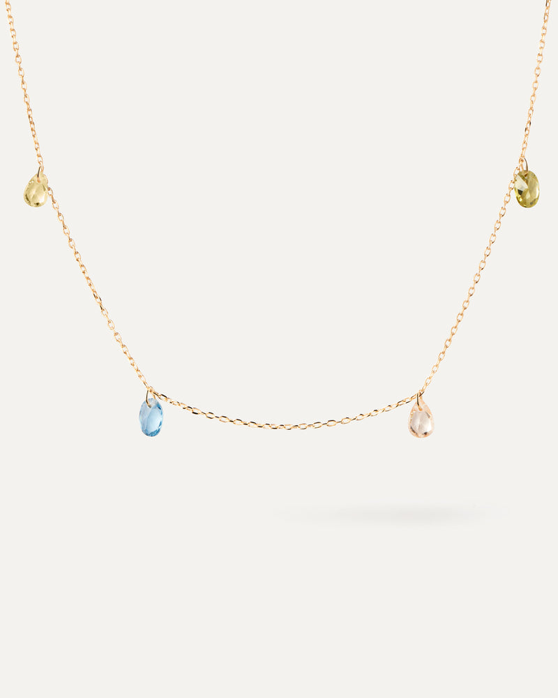 Gold-plated chain necklace with four multicolor zirconia drop pendants