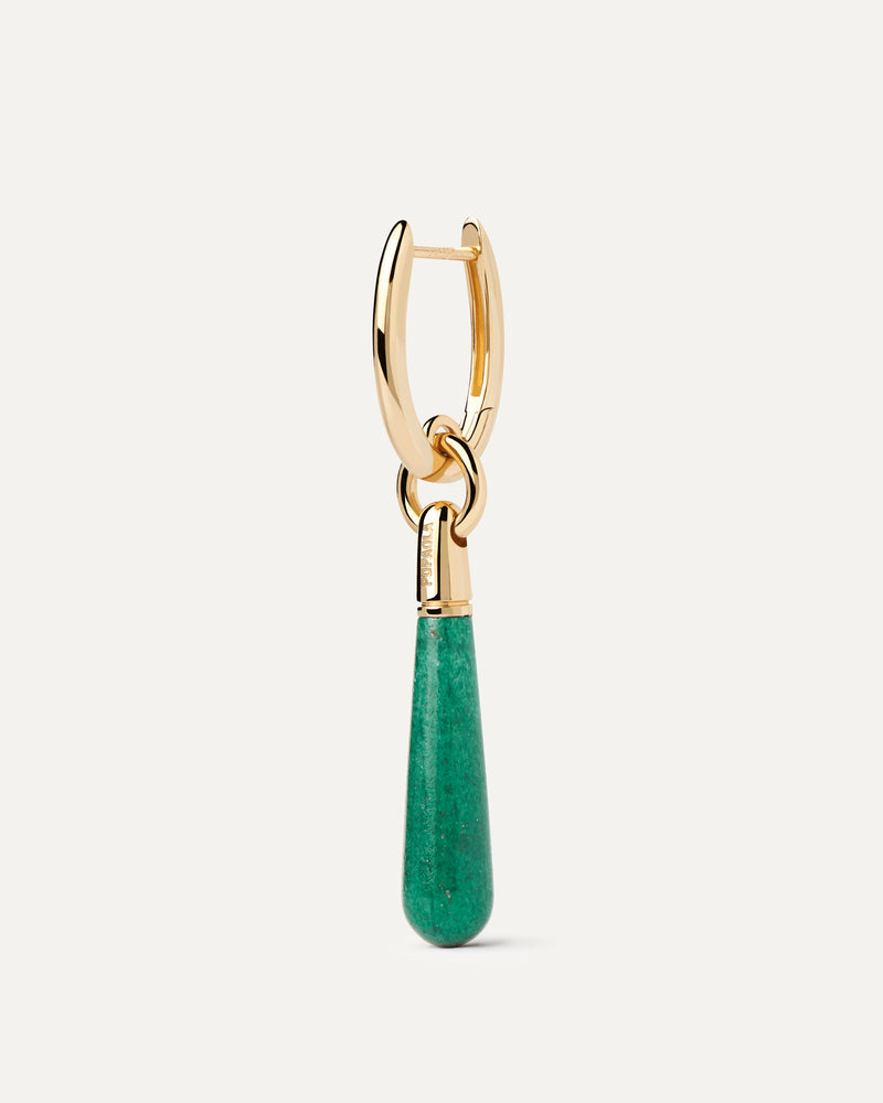 Single hoop with a green gemstone drop pendant