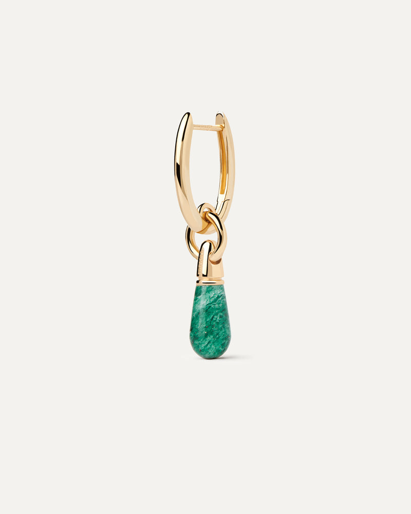 Single hoop with a small green gemstone drop pendant