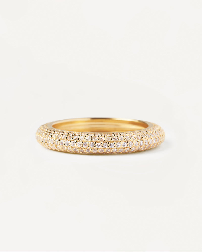 Gold-plated eternity statement ring with white zirconia