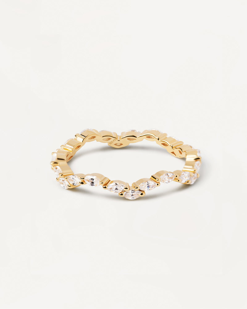 Gold-plated wavy eternity ring with white zirconia