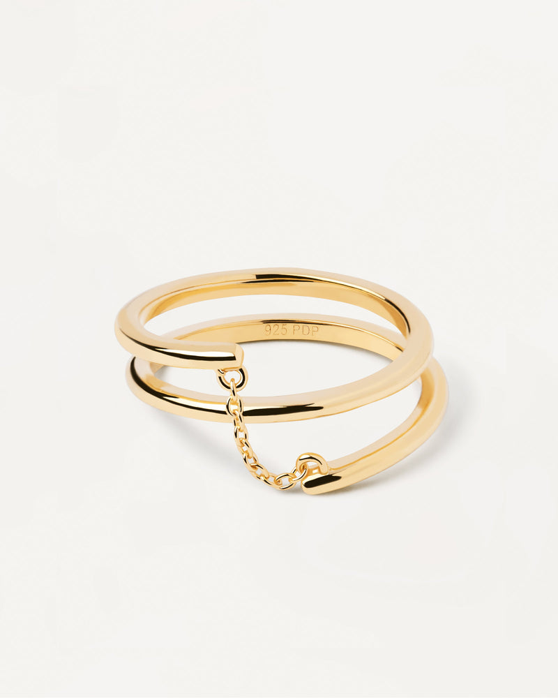 Gold-plated silver ring with dainty chain in spiral shape