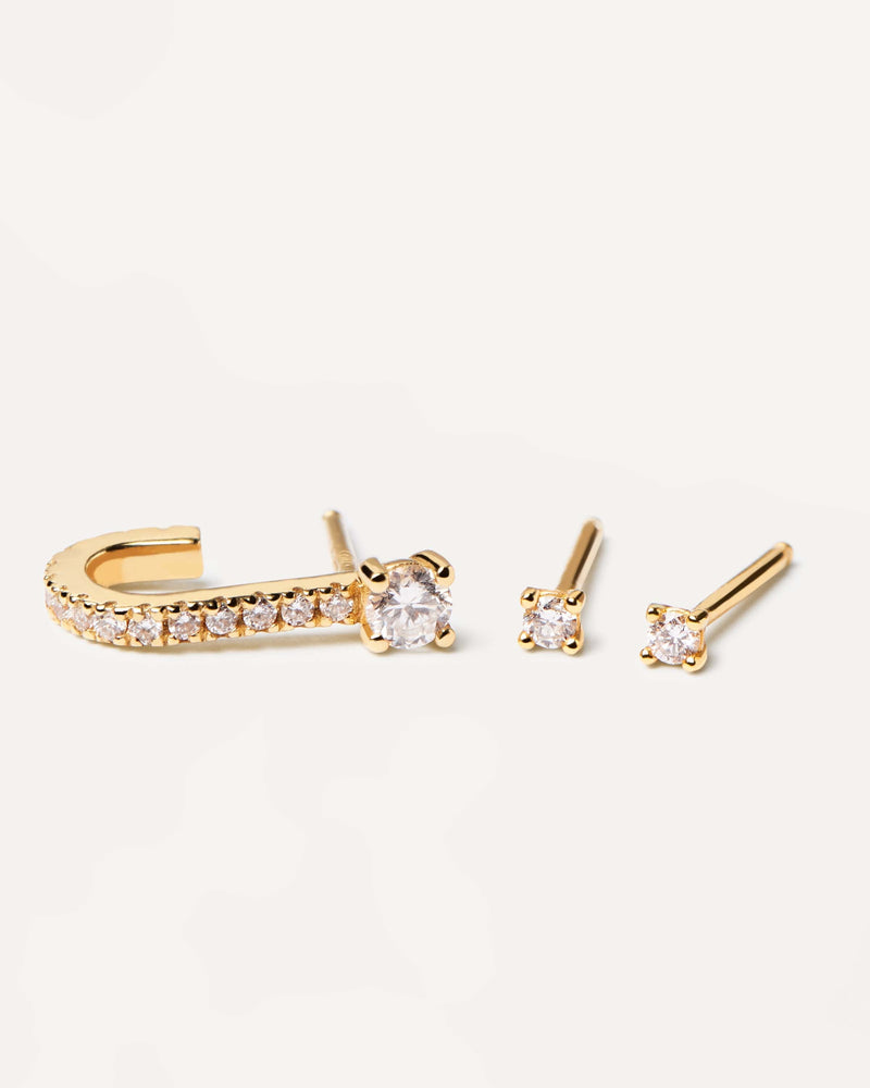 18K yellow gold earring set made of 2 diamond studs and a lab-grown diamond wrapper, making 0.29 carats