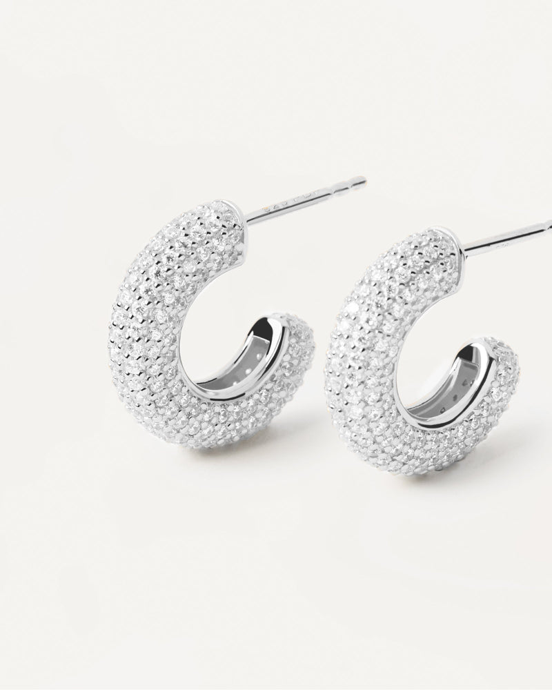 Silver hoop earrings with white zirconia