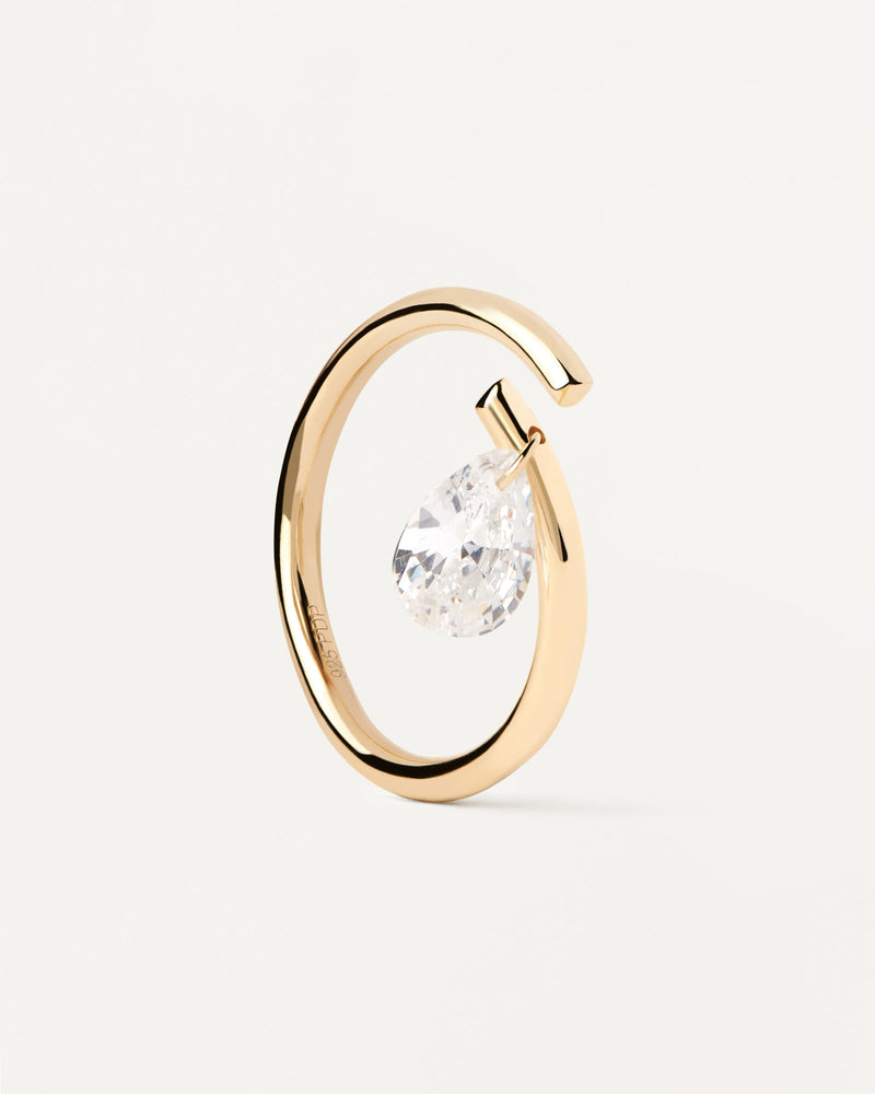 Gold-plated open ring with white zirconia round pendant