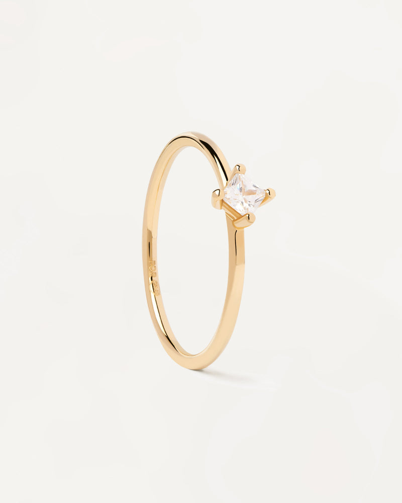 Solid yellow gold ring with squared princess diamond lab-grown of 0.17 carat