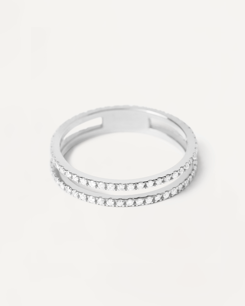 18K white gold eternity ring with two bands of lab-grown diamonds of 0.47 carat
