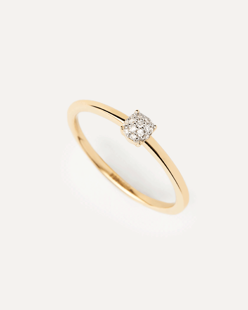Slim round solitary ring in solid 18K yellow gold set with pavé lab-grown diamonds