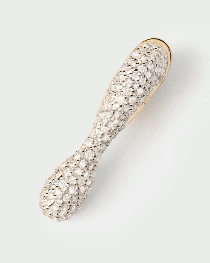 Sleek huggie earrings set with pavé zirconia drop pendant