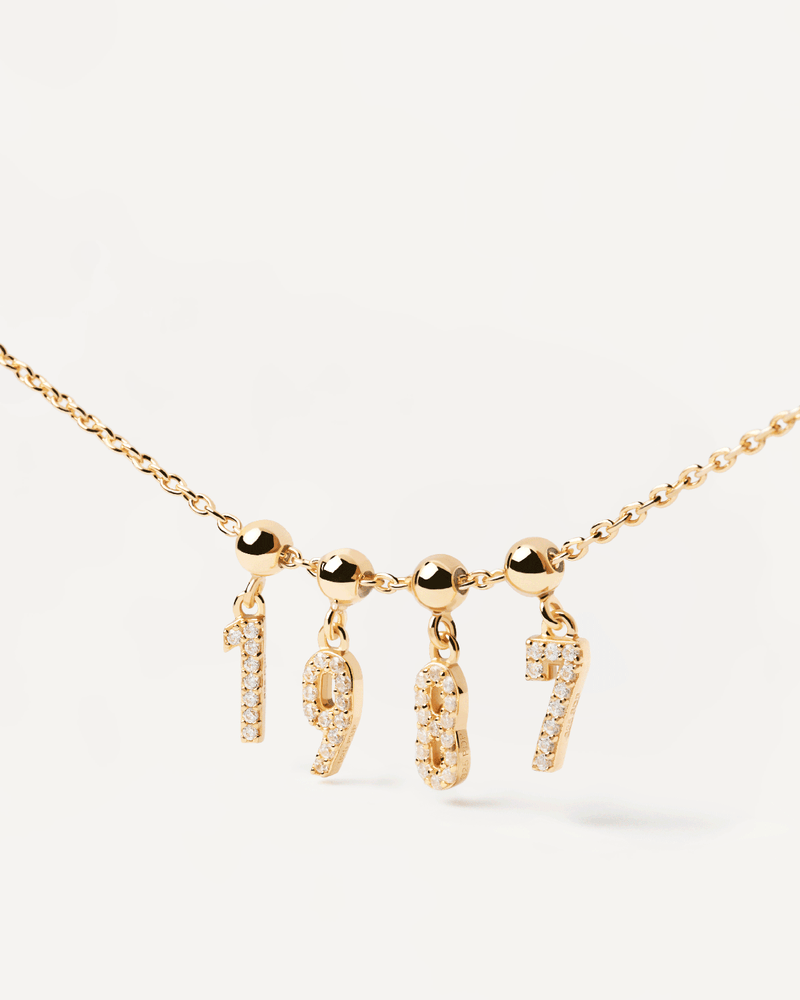 Gold-plated silver 1 number for Charm necklace or bracelet with white zirconia