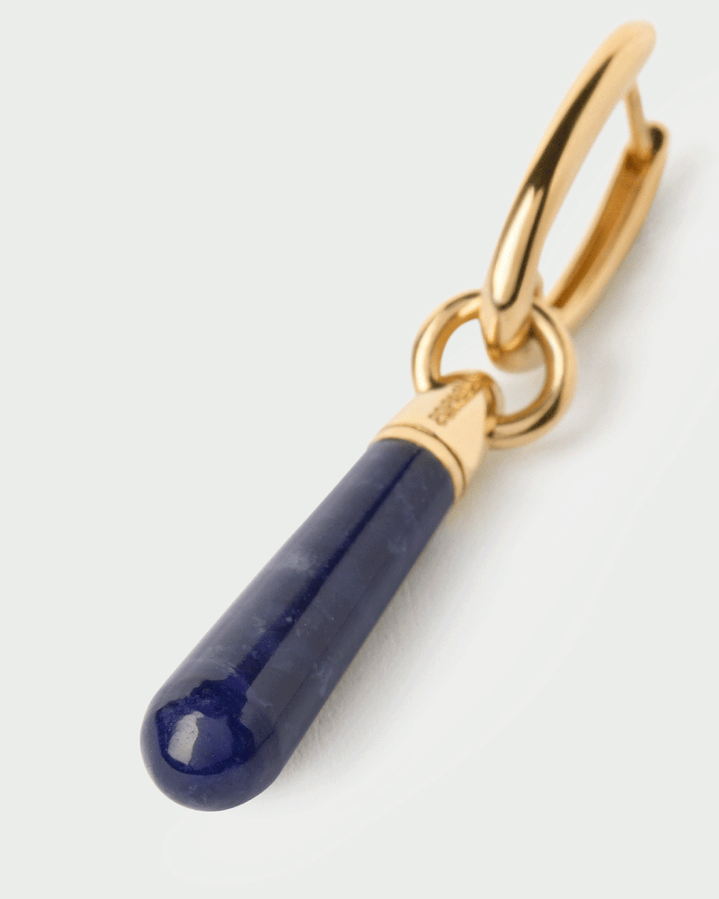 Gold-plated single hoop with a royal blue gemstone drop pendant
