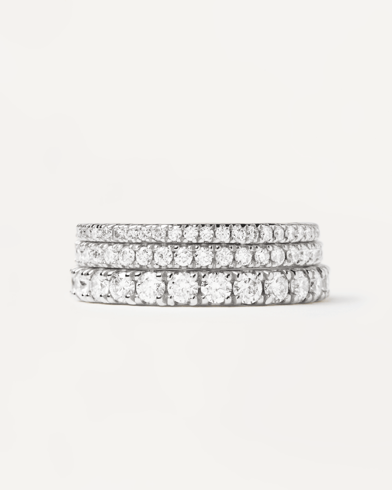 Solid white gold eternity engagement ring, set with lab-grown diamonds, equaling 0.5 carats